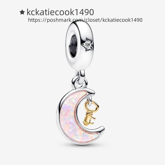 Pandora Two-tone Key & Moon Dangle Charm|Two-tone - Picture 1 of 2